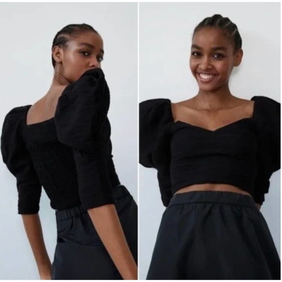 Zara Tops - NWT Zara Puff Sleeve Black Top Size Medium